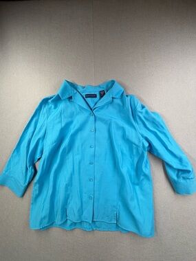 Karen Scott Bright Turquoise Collared Blouse